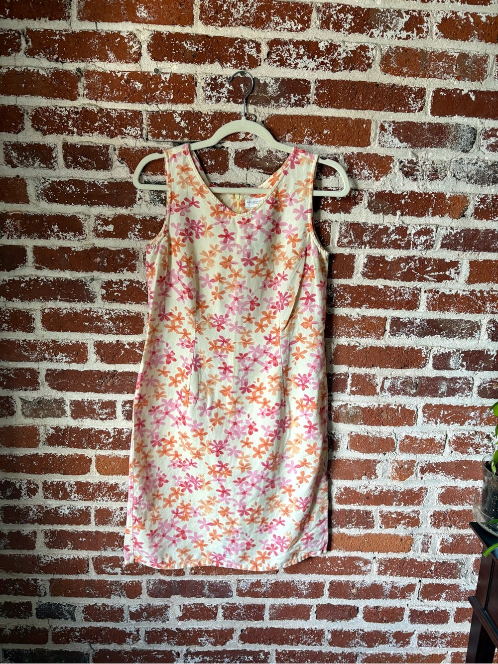 90s / Y2K Vintage Liz Claiborne pink & orange floral linen blend dress